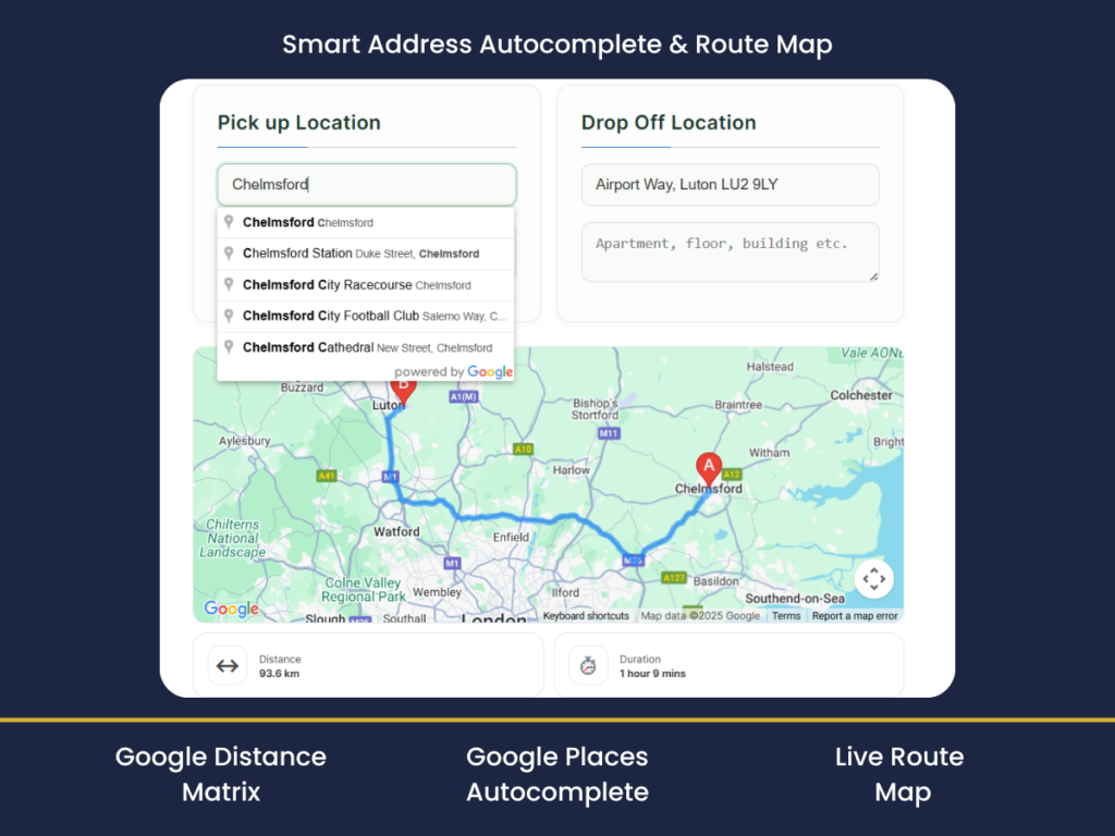 vip transfer form address autocomplate route map