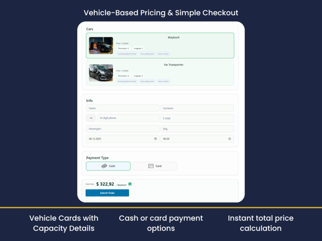 vehicle-based-pricing simple checkout